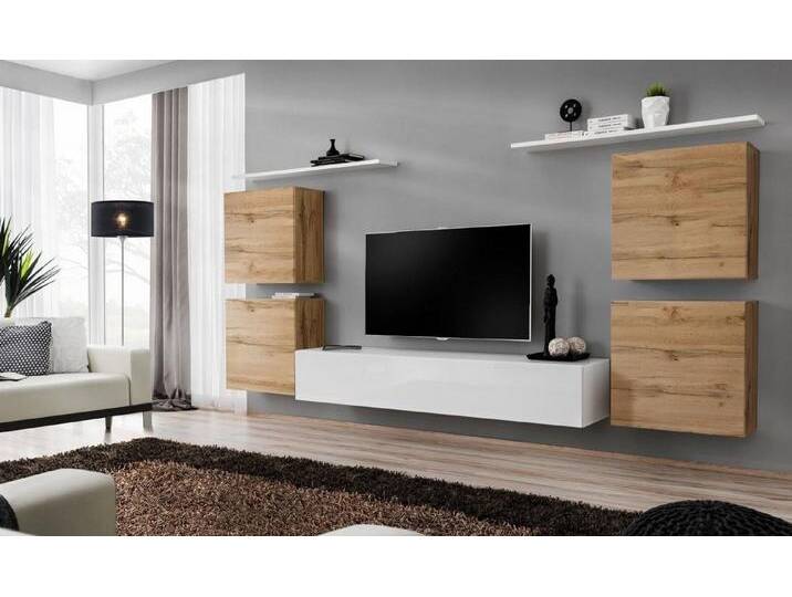 Xlmoebel Wohnwand Edel Wohnzimmer rtv Möbelwand Wandschrank Regal tv Holz, (8-St., 1x Wohnwand + 1x TV Ständer + 4x Wandschrank + 2x Wandregal) von OTTO