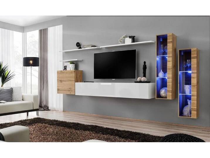 Xlmoebel Wohnwand Eleganter TV Halter Wohnraum Möbel rtv Lowboard Stilvoll Modern, (8-St., 1x Wohnwand + 1x TV Ständer + 3x Wandschrank + 3x Wandregal) von OTTO