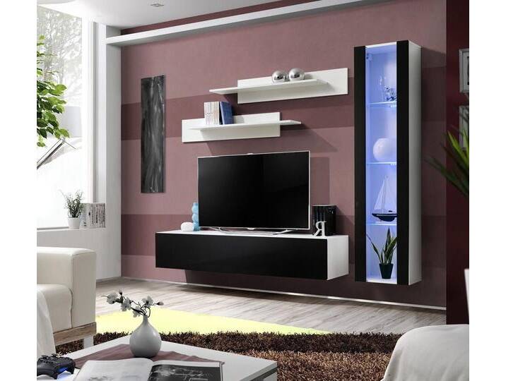 Xlmoebel Wohnwand Elegantes 4-teiliges Designer-Wohnzimmer-Set mit TV-Ständer, (4-St., 1x Wohnwand + 1x TV Ständer + 1x Hänge Vitrine + 2x Wandregale) von OTTO
