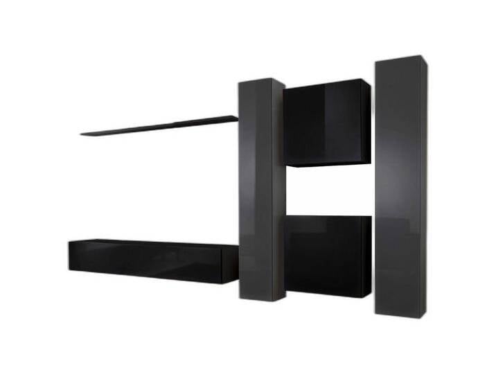 Xlmoebel Wohnwand Gestalterisch Schwarz Wohnraum Einrichtung Frisch TV-Möbel, (6-St., 1x Wohnwand + 1x TV Ständer + 4x Wandschrank + 1x Wandregal) von OTTO