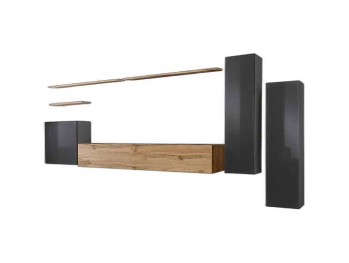 Xlmoebel Wohnwand Gestaltete Wohnwandmöbel für elegantes Wohnen TV Halter Holz, (7-St., 1x Wohnwand + 1x TV Ständer + 3x Wandschrank + 3x Wandregal) von OTTO