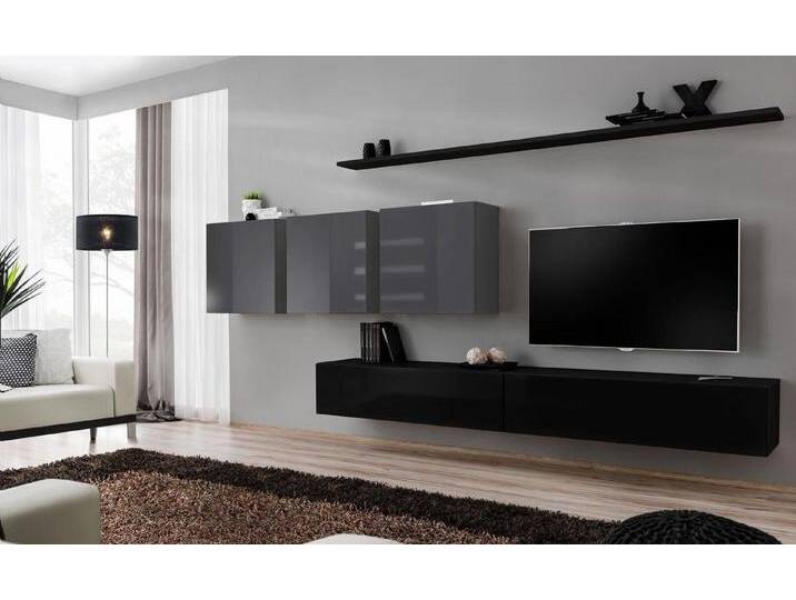 Xlmoebel Wohnwand Gestaltung Wohnwand Fernsehmöbel 3x Wandregal TV-Möbel Lowboard, (7-St., 1x Wohnwand + 2x TV Ständer + 3x Wandschrank + 2x Wandregal) von OTTO