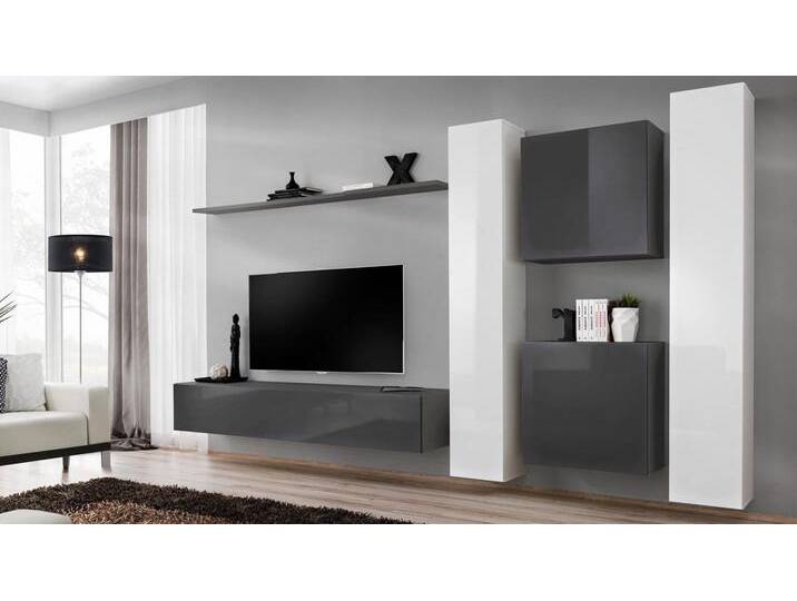 Xlmoebel Wohnwand Grau Bücherregal Wohnzimmer Wand Regal Konzept Wand Schrank, (7-St., Wohnwand + TV Ständer + 4x Wandschrank + Wandregal) von OTTO