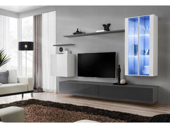 Xlmoebel Wohnwand Grau Möbel Wohnraum Möbel Designs Holz Möbel Edler Stil, (8-St., 1x Wohnwand + 2x TV Ständer + 3x Wandschrank + 2x Wandregal) von OTTO