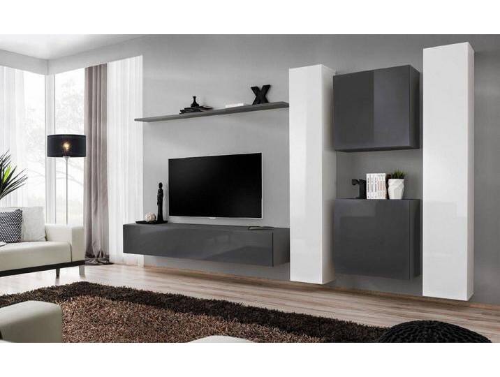 Xlmoebel Wohnwand Grau Wandregal Wohnraum Regalgestaltung Wandmöbel, (7-St., 1x Wohnwand + 1x TV Ständer + 4x Wandschrank + 1x Wandregal) von OTTO