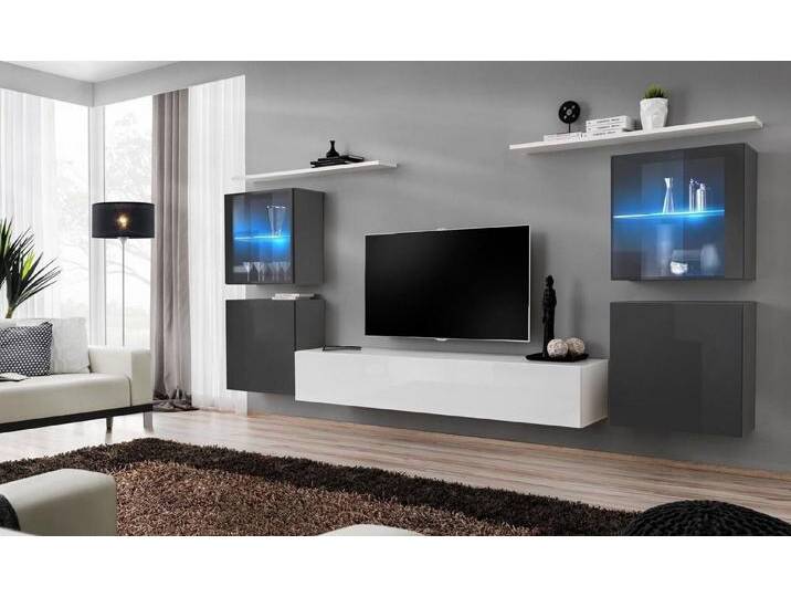 Xlmoebel Wohnwand Helle Wohnwand Glanz Designer Wandschrank Regalwände, (8-St., 1x Wohnwand + 1x TV Ständer + 4x Wandschrank + 2x Wandregale) von OTTO