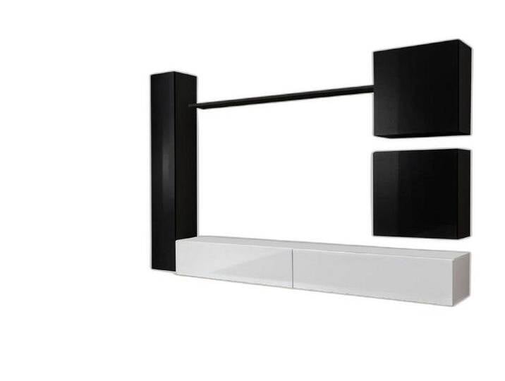 Xlmoebel Wohnwand Holz-Einrichtung Wohnwand Zeitgemäßes Schwarz Möbel TV-Halterung Deko, (7-St., 1x Wohnwand + 2x TV Ständer + 3x Wandschrank + 1x Wandregal) von OTTO