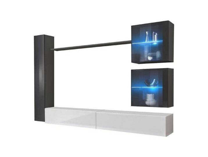 Xlmoebel Wohnwand Moderne Designer-Wohnwand TV-Rack Wohnaccessoires Grau Möbel, (6-St., 3x Wandschrank + Wandregal + 2x TV Ständer) von OTTO