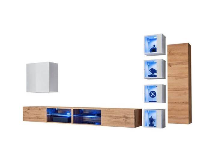 Xlmoebel Wohnwand Moderne Designer Wohnwand TV-Regal Wandmöbel Hängendes Holzstück, (8-St., 2x TV Ständer + 6x Wandschrank), Hergestellt in Europa von OTTO