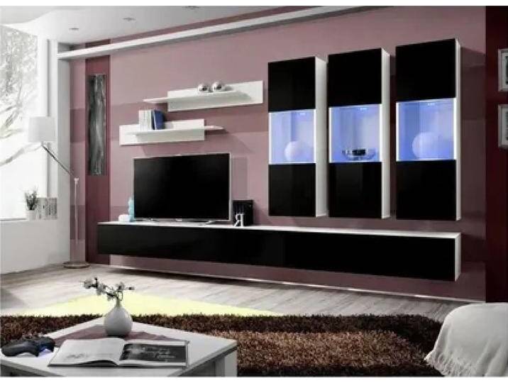 Xlmoebel Wohnwand Moderne Wohnraumwand Designer Möbel aus Holz, (8-St., 1x Wohnwand + 2x TV Ständer + 3x Wandschrank + 2x Wandregal) von OTTO