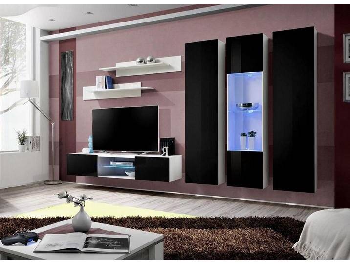 Xlmoebel Wohnwand Moderne Wohnwand Weiß Design Sideboard TV-Stand Holz, (7-St., 1x Wohnwand+1x TV Ständer+2x Wandschrank+1x Hänge Vitrine+2x Wandregal) von OTTO