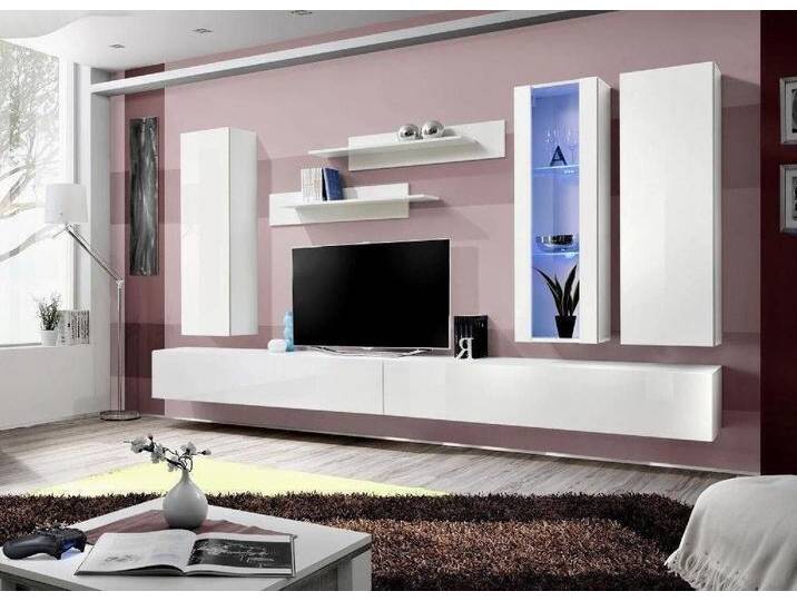 Xlmoebel Wohnwand Moderne Wohnzimmermöbel Designer Helle Wohnwand Fernsehtisch, (7-St., 1x Wohnwand+2x TV Ständer+1x Hänge Vitrine+2x Wandschrank+2x Wandregal) von OTTO