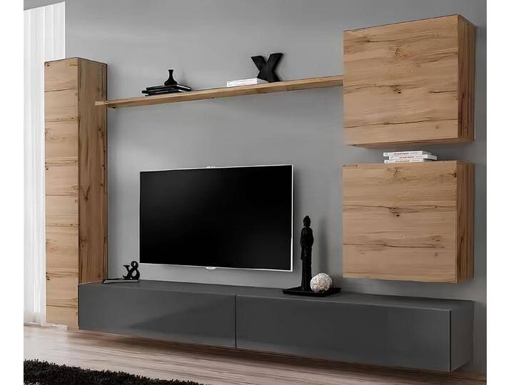 Xlmoebel Wohnwand Möbel Designer Braun 3er Wandschrank Holz Luxuskollektion, (7-St., 1x Wohnwand + 2x TV Ständer + 3x Wandschrank + 1x Wandregal) von OTTO