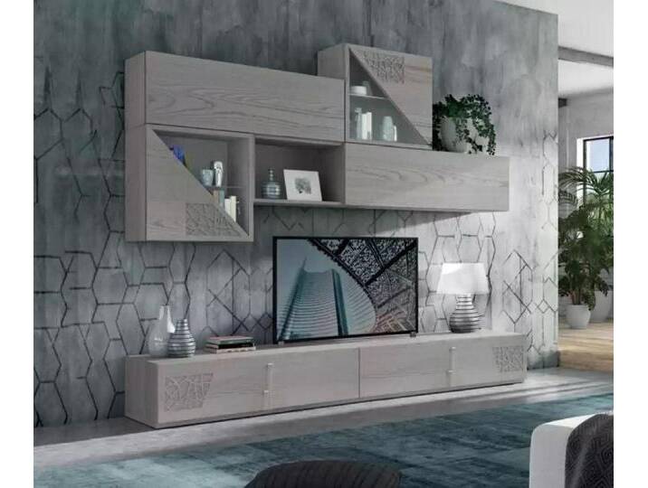 Xlmoebel Wohnwand Möbel Set Regal Wohnzimmer Wand Sideboard Holzdesign Schränke, (6-St., Wohnwand), Hergestellt in Europa, grau von OTTO