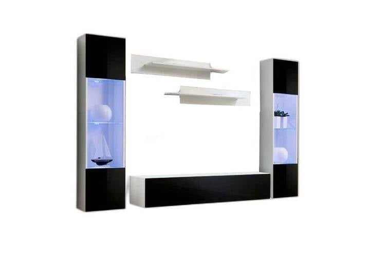 Xlmoebel Wohnwand Schwarz Wohnzimmerwand Design Möbel TV Halterung Modern, (6-St., Wohnwand, 2x Hänge Vitrine, TV Ständer, 2x Wandregal) von OTTO