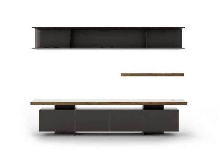 Xlmoebel Wohnwand Schwarze Holz-Wohnwand mit moderne Couchtisch für Wohnzimmer, (4-St., TV-Ständer, 2x Wandregale, Couchtisch), Hergestellt in Europa von OTTO