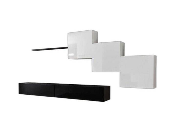 Xlmoebel Wohnwand Schwarze Wohnzimmereinheit TV-Regal Wandregal Eleganz Wandschrank, (6-St., 1x Wohnwand + 2x TV Ständer + 3x Wandschrank + 1x Wandregal) von OTTO