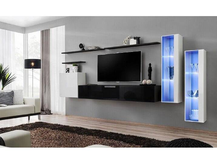 Xlmoebel Wohnwand Schwarzes Wohnzimmer-Set Vitrinenschrank Luxuriöse Wohnwände TV-Regal, (7-St., 1x Wohnwand + 1x TV Ständer + 3x Wandschrank + 3x Wandregal) von OTTO