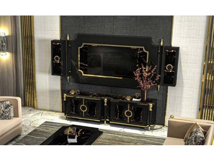 Xlmoebel Wohnwand Traditionelle Möbelwand im gotischen Stil mit TV-Paneel und Sideboard, (Wohnwand), Hergestellt in Europa, schwarz von OTTO