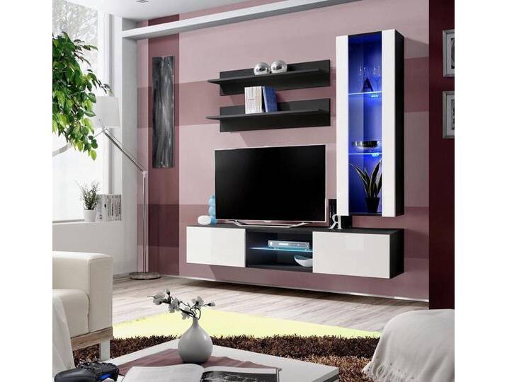 Xlmoebel Wohnwand Vollständige Wohnwand Hängeschrank Wohnzimmermöbel Designer, (5-St., 1x Wohnwand + 1x TV Ständer + 1x Hänge Vitrine + 2x Wandregal) von OTTO