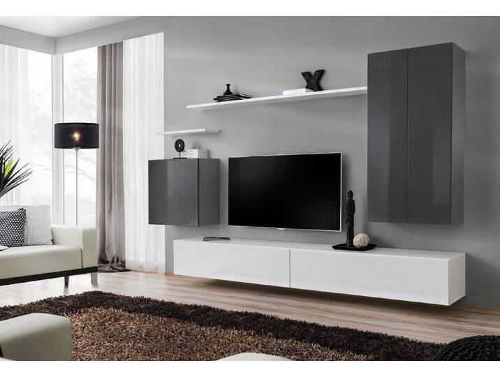 Xlmoebel Wohnwand Vollständige Wohnwand Weiß Fernsehmöbel Wohnzimmerschrank Sideboard, (8-St., 1x Wohnwand + 2x TV Ständer + 3x Wandschrank + 2x Wandregal) von OTTO