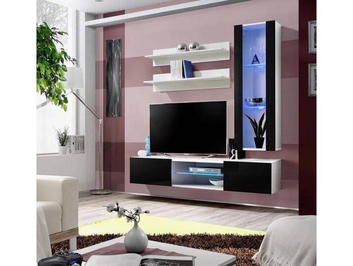 Xlmoebel Wohnwand Wandmöbel Bücherregal Set TV-Tisch Anrichte Wohnzimmer Holz Möbel, (4-St., 1x Wohnwand + 1x TV Ständer + 1x Hänge Vitrine + 2x Wandregal) von OTTO