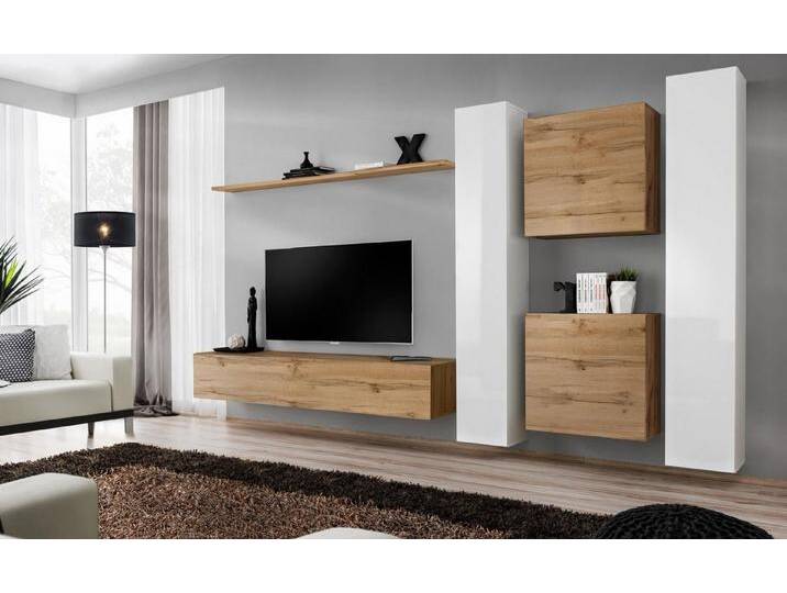 Xlmoebel Wohnwand Wandmöbel Designer Wohnzimmerausstattung Braun Regal Komplett Neu, (7-St., 1x Wohnwand + 1x TV Ständer + 4x Wandschrank + 1x Wandregal) von OTTO