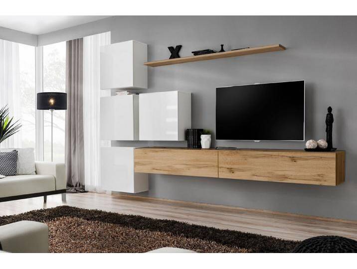 Xlmoebel Wohnwand Wandregal Braun Wohnbereich Holz Zeitgenössisch Möbel Set Premium, (7-St., 1x Wohnwand + 2x TV Ständer + 4x Wandschrank + 1x Wandregal) von OTTO