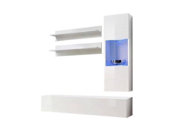 Xlmoebel Wohnwand Wandregal Set TV Halterung Flachschrank Designer Hängevitrine Holz, (4-St., 1x Wohnwand + 1x TV Ständer + 1x Hänge Vitrine + 2x Wandregale) von OTTO