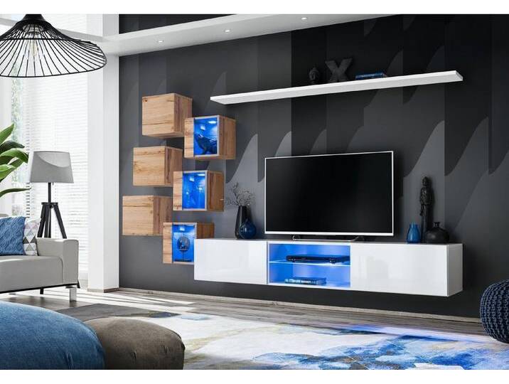Xlmoebel Wohnwand Wandschrank Premium TV-Halter Wandregal für Wohnzimmer, (8-St., TV Ständer + 6x Wandschrank + Wandregal), Hergestellt in Europa von OTTO