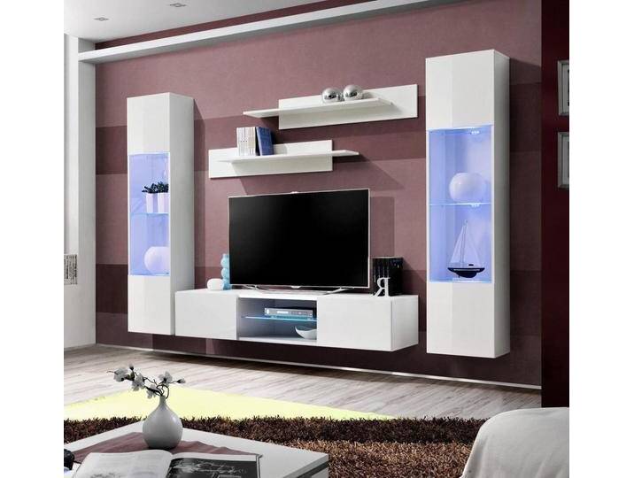 Xlmoebel Wohnwand Weiße Wohnanlage Wandregale Hängesäule Komplettzimmer Designer, (5-St., 1x Wohnwand + 1x TV Ständer + 2x Hänge Vitrine + 2x Wandregal) von OTTO
