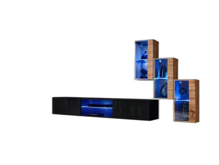 Xlmoebel Wohnwand Wohndesign Neu Wohnzimmerwand 3x Hängeschränke TV-Unterlage Premium, (4-St., TV Ständer + 3x Hänge Vitrine), Hergestellt in Europa von OTTO