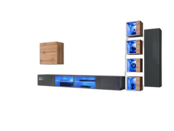 Xlmoebel Wohnwand Wohneinheit TV-Regal Zeitgemäß Wandschrank Bücherregale, (8-St., 2x TV Ständer + 6x Wandschrank), Hergestellt in Europa, braun grau von OTTO