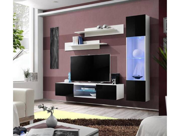 Xlmoebel Wohnwand Wohnelement Set 4tlg Designer Möbel Wandregale Wohnzimmer, (5-St., 1x Wohnwand + 1x TV Ständer + 1x Hänge Vitrine + 2x Wandregal) von OTTO
