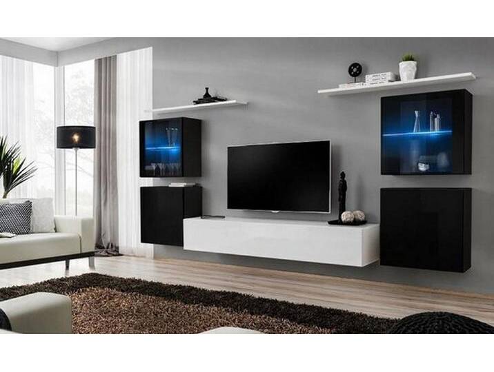 Xlmoebel Wohnwand Wohnelemente in Weiß Regal für die Wand TV Möbel Set Sideboard, (7-St., 1x Wohnwand + 1x TV Ständer + 4x Wandschrank + 2x Wandregale) von OTTO