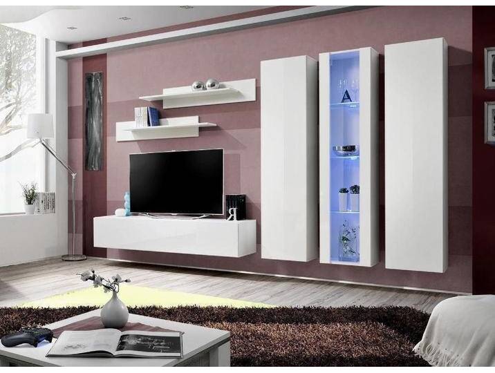 Xlmoebel Wohnwand Wohnregal Hängeschrank Designer Fernsehschrank Wohnzimmer Deko, (6-St., Wohnwand, Hänge Vitrine, 2x Wandrega, TV Ständer, 2x Wandschrank) von OTTO