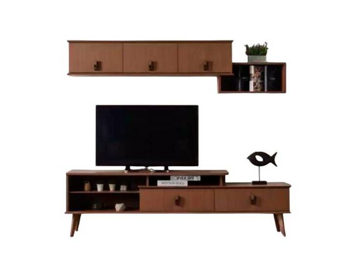 Xlmoebel Wohnwand Wohnwand TV Möbel Set 2-teilig in Braunem Design, inklusive Lowboard, (2-St., Set 2 tlg. (Lowboard + Wandschrank) von OTTO