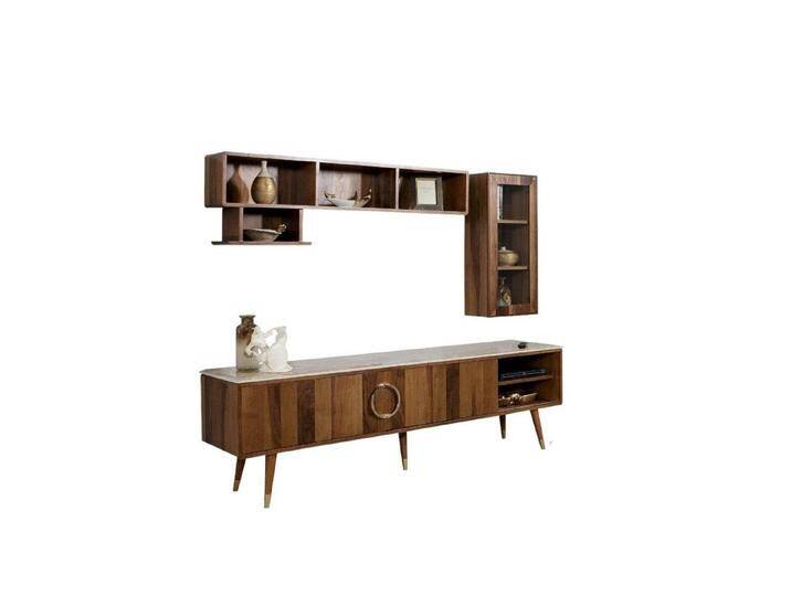 Xlmoebel Wohnwand Wohnzimmer Braun Wohnwand Einrichtung Luxus Designer TV-Ständer, (2-St., 1x TV-Schrank und Wandregale), Hergestellt in Europa, braun von OTTO