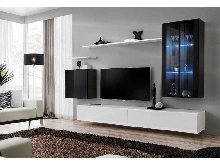 Xlmoebel Wohnwand Wohnzimmer Gesamtpaket 8-teilig Möbelgruppe Wohnwand aus Holz, (8-St., 1x Wohnwand + 2x TV Ständer + 3x Wandschrank + 2x Wandregal) von OTTO