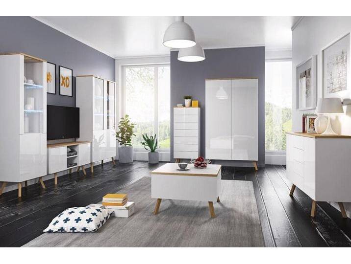 Xlmoebel Wohnwand Wohnzimmer Möbel Set in glänzendem Design mit Schrank, Vitrine und, (7-St., RTV+2x Vitrine+Schrank+2x Kommode+ Tisch) von OTTO