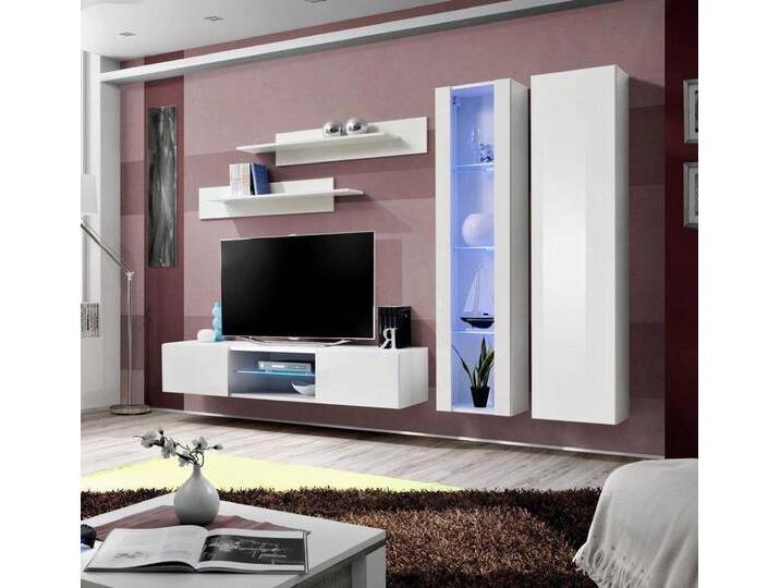 Xlmoebel Wohnwand Wohnzimmer Weiße Einrichtung Wandregal Wandvitrine Wandboard, (6-St., 1x Wohnwand+1x TV Ständer+1x Wandschrank+1x Hänge Vitrine+2x Wandregal) von OTTO