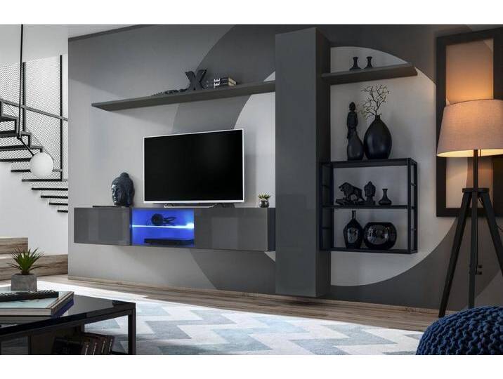 Xlmoebel Wohnwand Wohnzimmerbesteck Wandregal Grau Premium Wandmöbel, (5-St., TV Ständer + Wandschrank + 3x Wandregal), Hergestellt in Europa, grau von OTTO