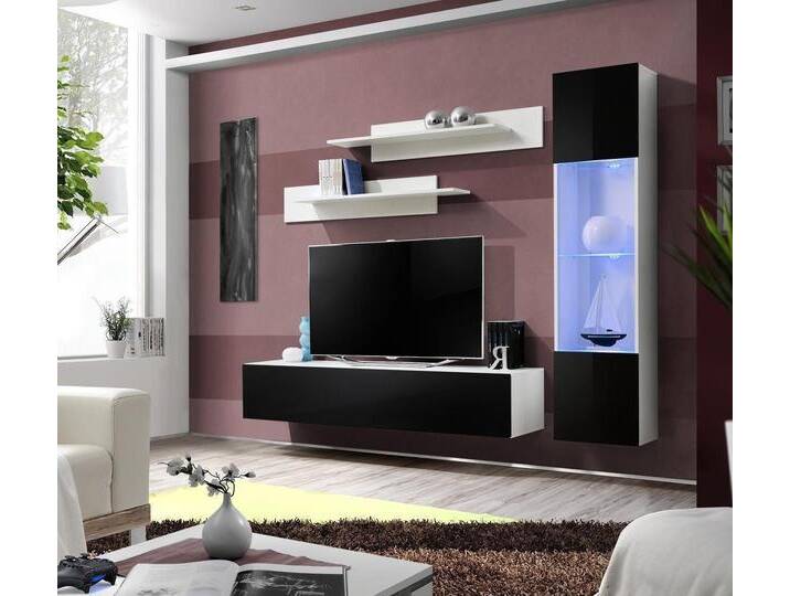 Xlmoebel Wohnwand Wohnzimmermöbel Kollektion TV Regal Design Hängevitrine, (5-St., 1x Wohnwand + 1x TV Ständer + 1x Hänge Vitrine + 2x Wandregale) von OTTO
