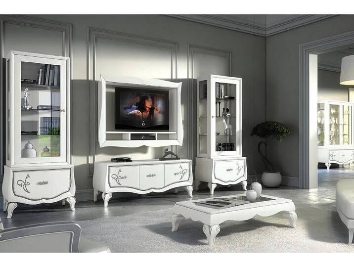 Xlmoebel Wohnwand Wohnzimmermöbel-Set 4-teilig: TV-Lowboard, Vitrine, Sideboard, (Set 4tlg. Wohnwand), Hergestellt in Italy, weiß von OTTO