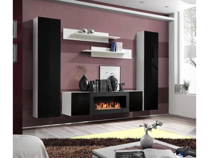 Xlmoebel Wohnwand Wohnzimmermöbel TV-Halter mit Kamin Designer Regalbretter, (6-St., 1x Wohnwand+1x Sideboard Mit Kamin+2x Wandschrank+2x Wandregal) von OTTO