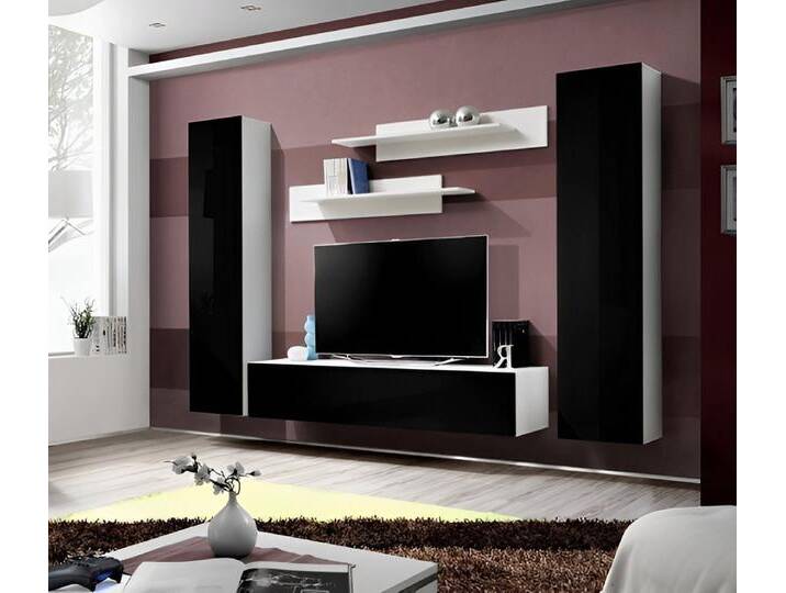 Xlmoebel Wohnwand Wohnzimmerwand Eleganz Set 5-teilig. TV-Hängeschrank Moderne Vitrine, (6-St), Hergestellt in Europa, schwarz weiß von OTTO