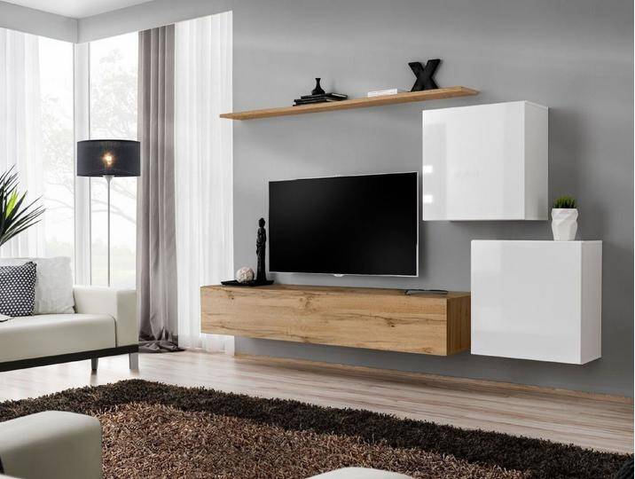 Xlmoebel Wohnwand Zeitgemäße Wohnanpassung Lounge Entwurfsideen TV Halter 4-teilig., (4-St., 1x Wohnwand + 1x TV Ständer + 2x Wandschrank + 1x Wandregal) von OTTO