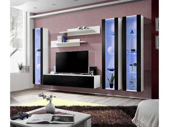 Xlmoebel Wohnwand Zeitgemäße Wohnkombination Wandregale für das Wohnzimmer Designmöbel, (6-St., 2x Wandregal + TV Ständer + 3x Hänge Vitrine) von OTTO