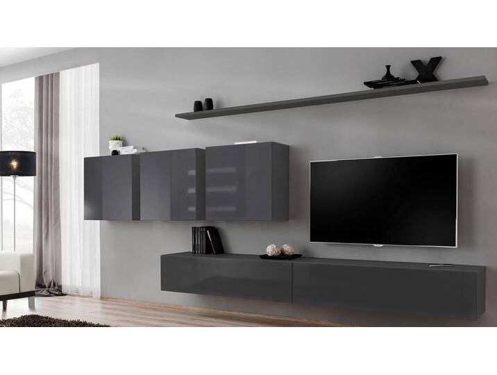 Xlmoebel Wohnwand Zeitgenössisches Grau TV-Möbel Designer Sideboard Holzstücke, (8-St., Wohnwand + 2x TV Ständer + 3x Wandschrank + 2x Wandregal) von OTTO