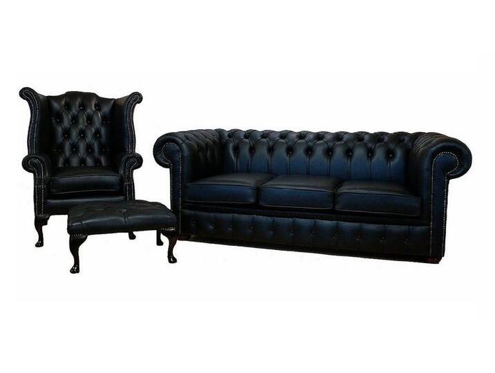 Xlmoebel Wohnzimmer-Set Chesterfield Ledersofa mit Ohrensessel und Polsterung, (Chesterfield 3 Sitzer +Ohrensessel + Hocker - 424) von OTTO